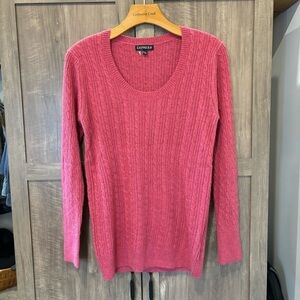 NWOT Express XL Cashmere Sweater Cable Knit Pink Long Sleeve Scoop Neck
